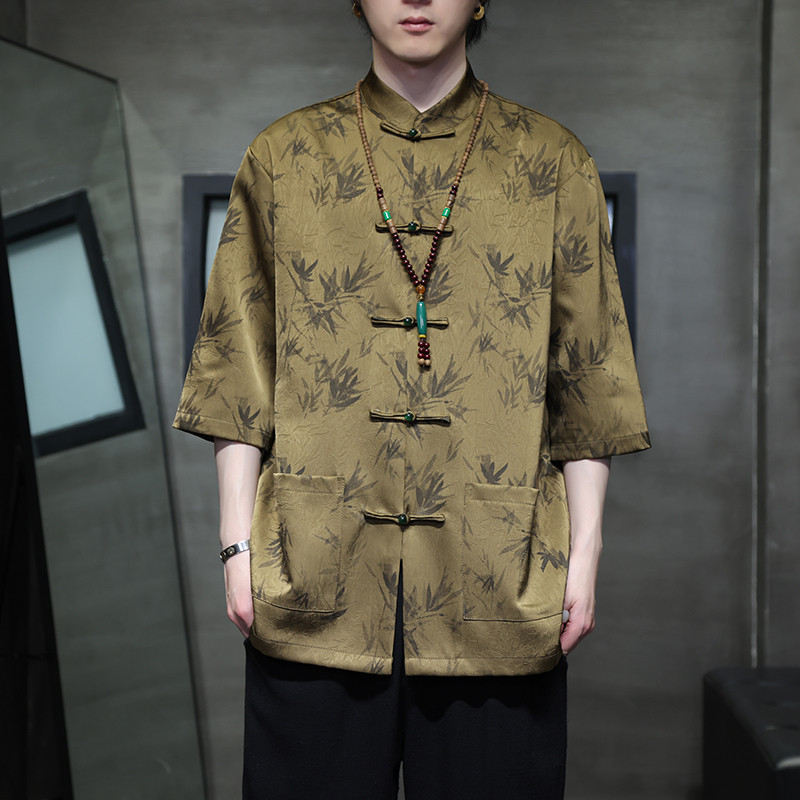 2024夏风男装冰丝唐装汉服短袖五分袖衬衫衬衣C229-Y1033-P70,男装衬衫,电商C229-1