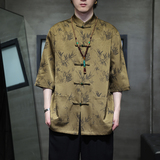 2024夏风男装冰丝唐装汉服短袖五分袖衬衫衬衣C229-Y1033-P70，男装衬衫，电商C229-1