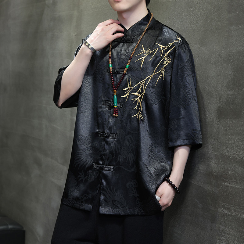 2024春夏风男装刺绣冰丝唐装汉服短袖衬衫衬衣C229-Y1016-P65,男装衬衫,电商C229-1