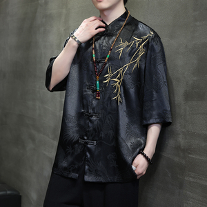 2024春夏风男装刺绣冰丝唐装汉服短袖衬衫衬衣C229-Y1016-P65图片