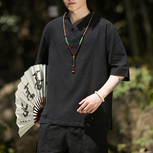 2024春夏风男装中式棉麻亚麻唐装汉服短袖T恤C229/T161/P45图片