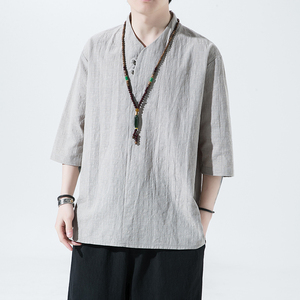 2024夏季风男装棉麻亚麻中式唐装汉服短袖T恤C229/T171/P50图片
