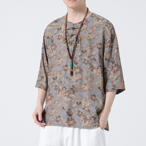 2024春夏新款风男装冰丝唐装汉服盘扣短袖T恤C229-T214-P60图片