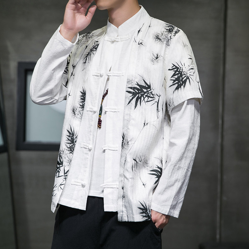 2024秋风男装拼接撞色唐装汉服衬衫衬衣两件套C229/Y785/P100,男装衬衫,电商C229-1