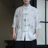 2024夏季风男装印花唐装中式汉服短袖衬衫衬衣C229-Y1019-P70，男装衬衫，电商C229-1