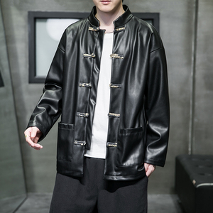 2022风男装pu皮夹克盘扣复古唐装汉服夹克外套C229/Y710/P105图片