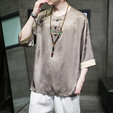 2022风男装冰丝盘扣唐装汉服短袖五分袖T恤男C229/T174/P50，男装T恤，电商C229-1