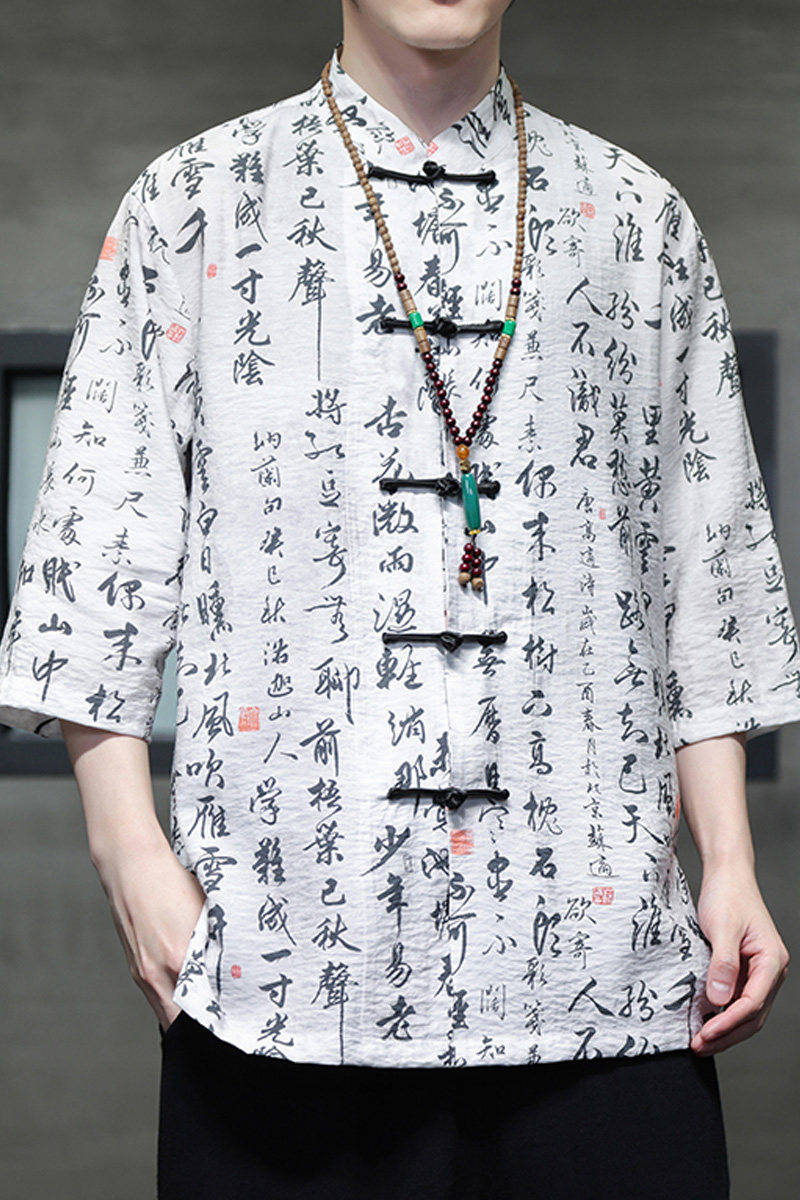 2024夏风男装印花唐装汉服短袖五分袖衬衫衬衣C229-Y1001-P70,男装衬衫,电商C229-1