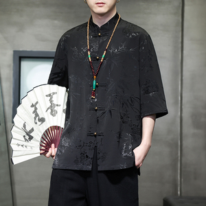 2024夏风男装冰丝唐装汉服短袖五分袖衬衫衬衣C229-Y901-P65图片