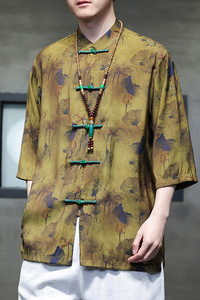 2024春夏风男装冰丝印花唐装汉服短袖衬衫衬衣C229-Y1004-P70图片