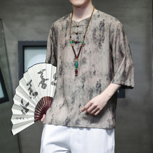 2024春夏风男装冰丝盘扣唐装汉服短袖五分袖T恤C229-T212-P60图片