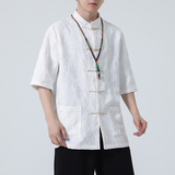 2024春夏风男装提花盘扣中式唐装汉服短袖衬衫C229-Y996-P70，男装衬衫，电商C229-1