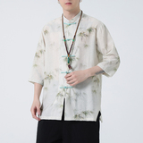 2024夏风男装印花唐装汉服短袖五分袖衬衫衬衣C229-Y1003-P70，男装衬衫，电商C229-1