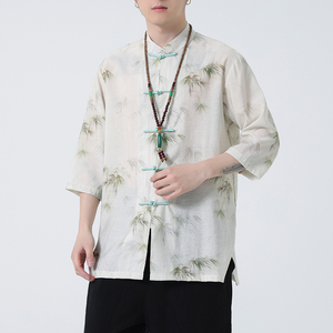 2024夏风男装印花唐装汉服短袖五分袖衬衫衬衣C229-Y1003-P70图片