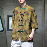 2024夏风男装冰丝唐装汉服短袖五分袖衬衫衬衣C229-Y1004-P70，男装衬衫，电商C229-1