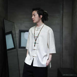 2024夏季风男装冰丝唐装汉服短袖五分袖衬衫C229-Y1031-P70图片