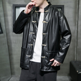 2022风男装pu皮夹克盘扣复古唐装汉服夹克外套C229/Y710/P105，男装皮衣，电商C229-1