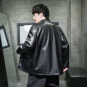 2022风男装pu皮夹克盘扣复古唐装汉服夹克外套C229/Y710/P105图片