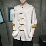 2024夏季风男装冰丝唐装汉服短袖五分袖衬衫C229/Y971/P70，男装衬衫，电商C229-1