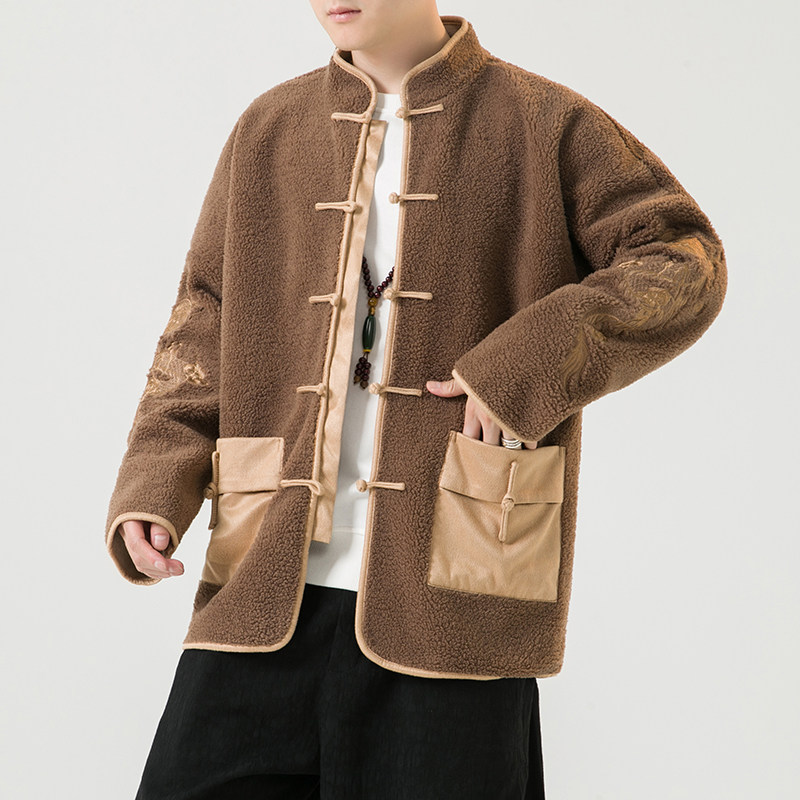 2024冬风男装羊羔毛复古中式唐装汉服棉衣棉袄C229/Y793/P155,男装棉衣,电商C229-1