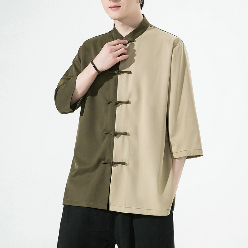 2023夏风男装撞色唐装汉服短袖五分袖衬衫衬衣C229/Y974/P70,男装衬衫,电商C229-1