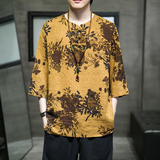 2024夏季风男装条纹唐装汉服盘扣复古T恤大码C229/T173/P50，男装T恤，电商C229-1