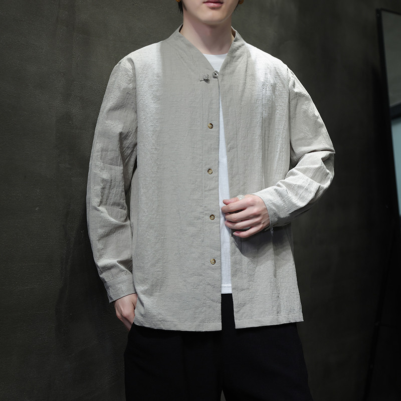 2024春夏风男装棉麻亚麻唐装汉服长袖衬衫衬衣C229-Y1007-P70,男装衬衫,电商C229-1