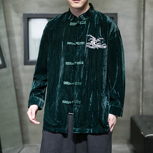 2024秋冬风男装刺绣唐装汉服刺绣长袖衬衫大码C229/Y749/P70图片