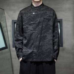 2024春夏新款风男装冰丝唐装汉服长袖衬衫衬衣C229-Y997-P80图片