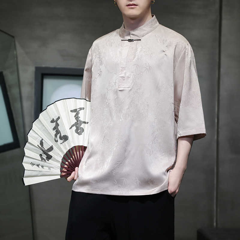 2024春夏新款风男装冰丝唐装汉服五分袖短袖T恤C229-T211-P60图片