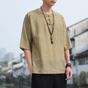 2024夏季风男装冰丝中式唐装汉服短袖五分袖T恤C229/T201/P65图片