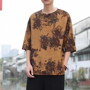 2024春夏风男装条纹盘扣中式唐装汉服短袖T恤C229/T173/P50图片