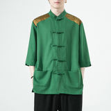 2024夏风男装撞色唐装汉服短袖五分袖衬衫衬衣C229/Y980/P70，男装衬衫，电商C229-1