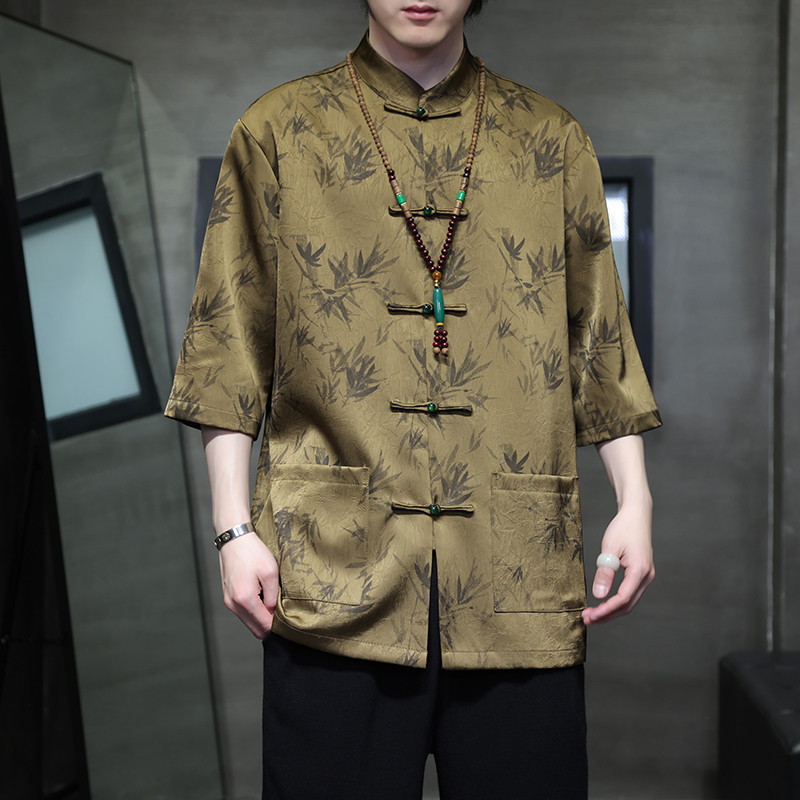 2024夏风男装冰丝唐装汉服短袖五分袖衬衫衬衣C229-Y1033-P70图片