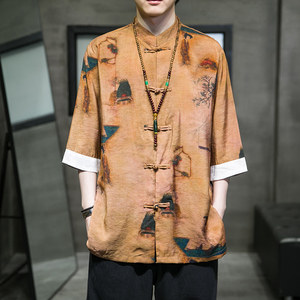 2024夏款风男装唐装印花潮汉服短袖衬衫外套C229/Y676/P60图片
