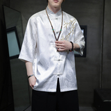 2024风男装刺绣冰丝唐装汉服短五分袖衬衫衬衣C229-Y1016-P65，男装衬衫，电商C229-1
