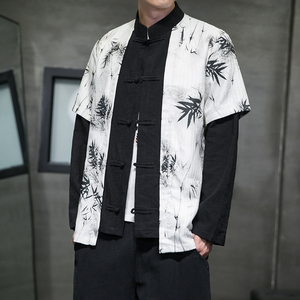 2024秋风男装拼接撞色唐装汉服衬衫衬衣两件套C229/Y785/P100图片