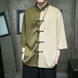 2023风男装盘扣撞色唐装汉服短五分袖衬衫衬衣C229/Y974/P70，男装衬衫，电商C229-1