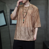 2024夏季风男装复古中式唐装汉服短袖五分袖T恤C229-T216-P60，男装T恤，电商C229-1