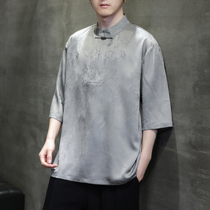 2024春夏新款风男装冰丝唐装汉服五分袖短袖T恤C229-T211-P60图片