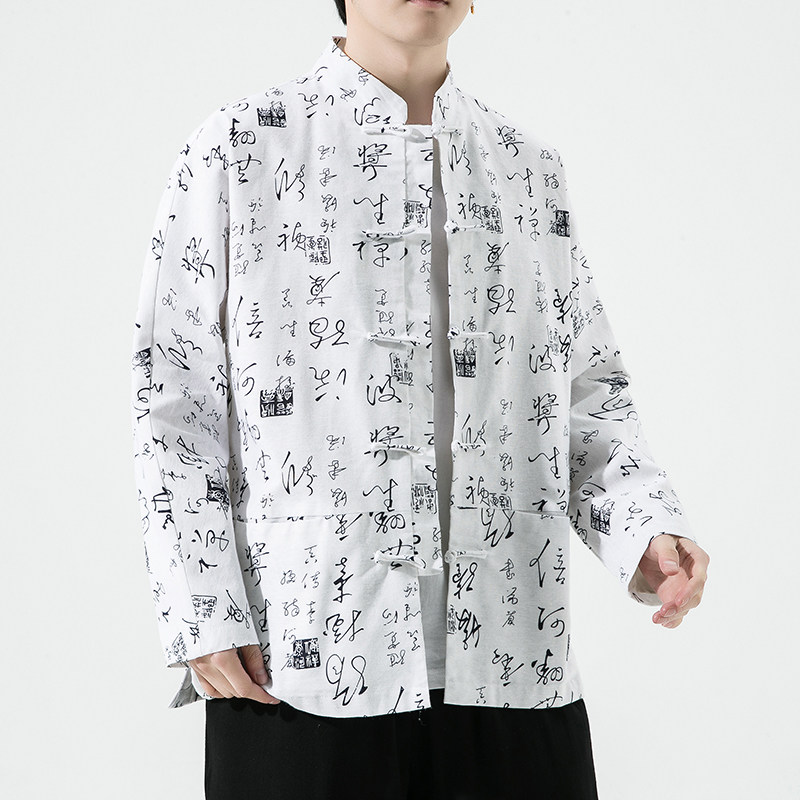 2024春夏新款风男装棉麻白底唐装汉服夹克外套C229/Y721/P85,男装夹克,电商C229-1