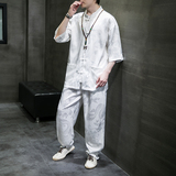 2024夏款风男装冰丝唐装汉服套装两件套大码C229/TZ345/P90，男装休闲套装，电商C229-1