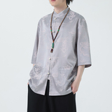 2024夏风男装冰丝唐装汉服短袖五分袖衬衫衬衣C229-Y1029-P70，男装衬衫，电商C229-1