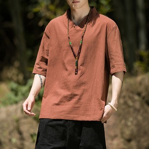 2024春夏新款风男装棉麻亚麻唐装汉服短袖T恤C229/T161/P45图片