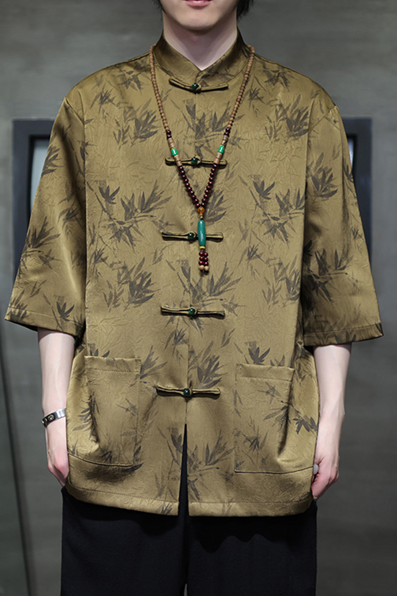 2024夏风男装冰丝唐装汉服短袖五分袖衬衫衬衣C229-Y1033-P70,男装衬衫,电商C229-1