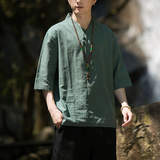 2024夏季风男装棉麻亚麻中式唐装汉服短袖T恤C229/T171/P50，男装T恤，电商C229-1