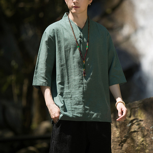 2024夏季风男装棉麻亚麻中式唐装汉服短袖T恤C229/T171/P50图片