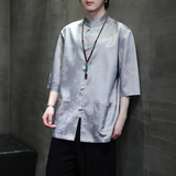 2024夏风男装冰丝唐装汉服短袖五分袖衬衫衬衣C229-Y1029-P70，男装衬衫，电商C229-1