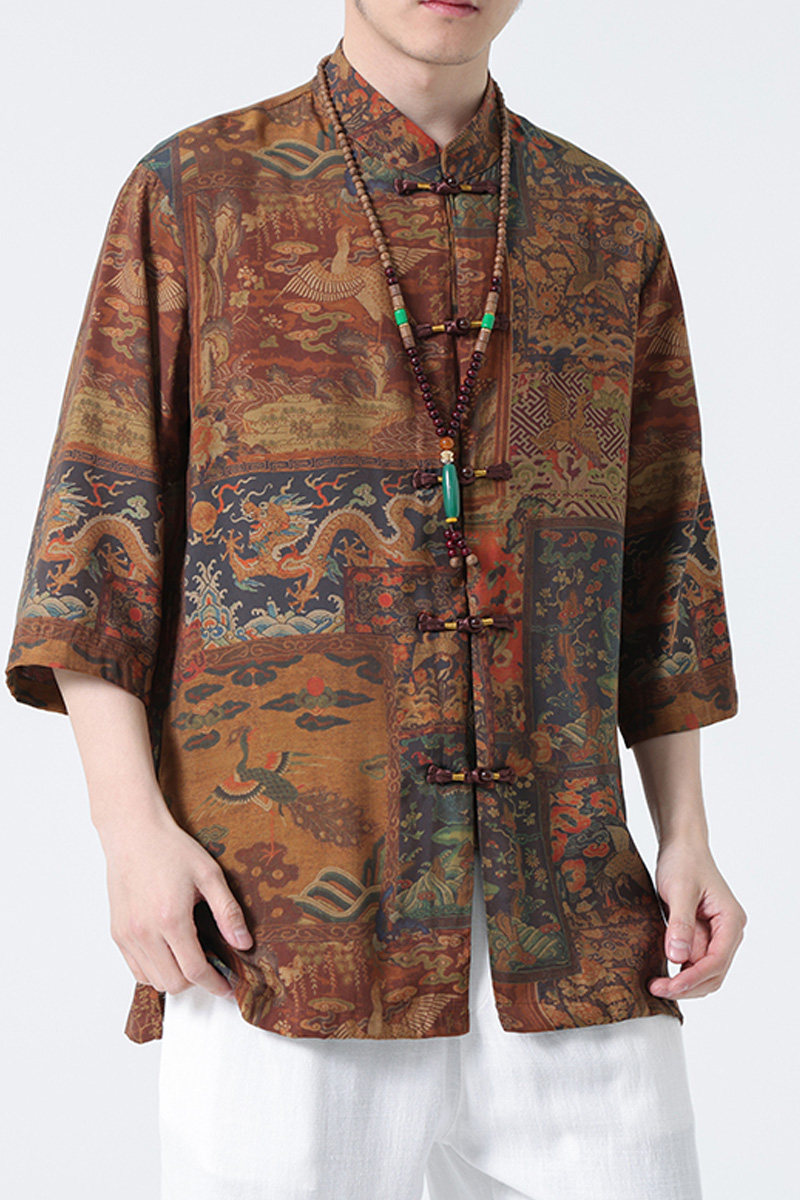 2024夏风男装冰丝唐装汉服短袖五分袖衬衫衬衣C229-Y1005-P68,男装衬衫,电商C229-1