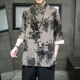 2024夏风男装印花唐装汉服盘扣复古五分袖衬衫男C229/Y670/60，男装衬衫，电商C229-1
